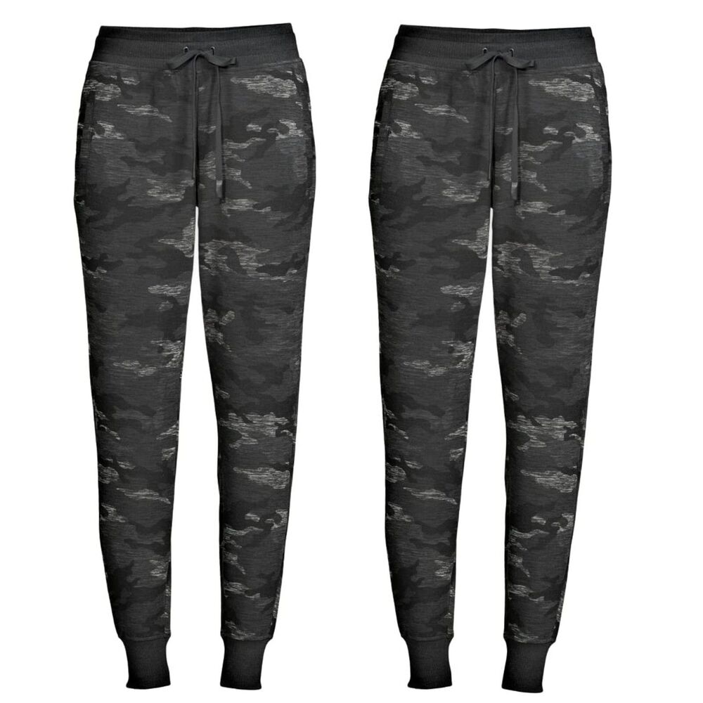 Set of 2 -AW Women's Soft Joggers Lightweight  Workout Pants Black Camo 3XL -NEW